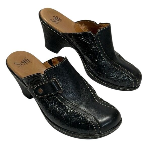 SOFFT Black Leather Boho Comfort Clogs - Picture 1 of 9